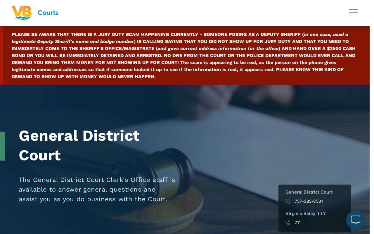 Virginia Beach City bench warrants: General District Court contact page