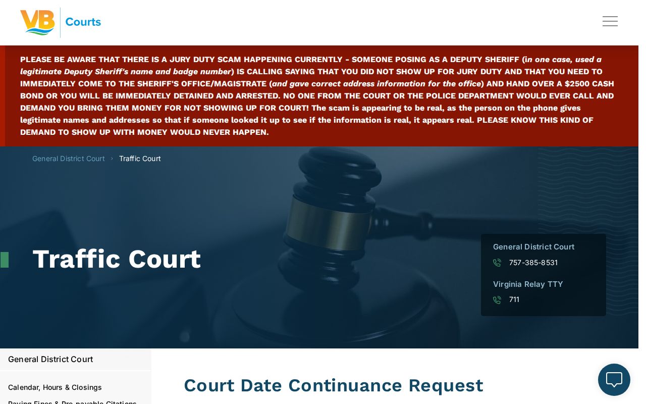 Virginia Beach City traffic warrant records: Traffic Division court instructions