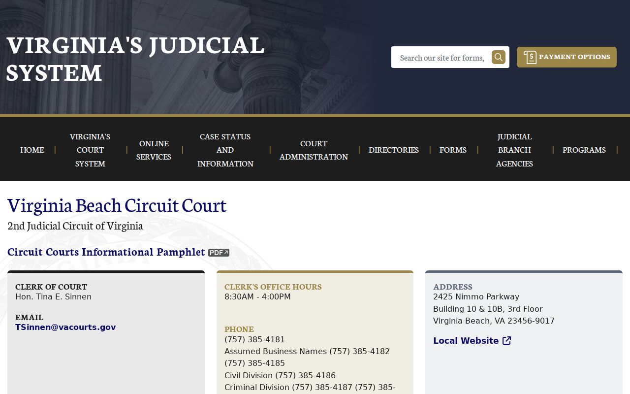 Virginia Beach City warrant records: local court campus landing page