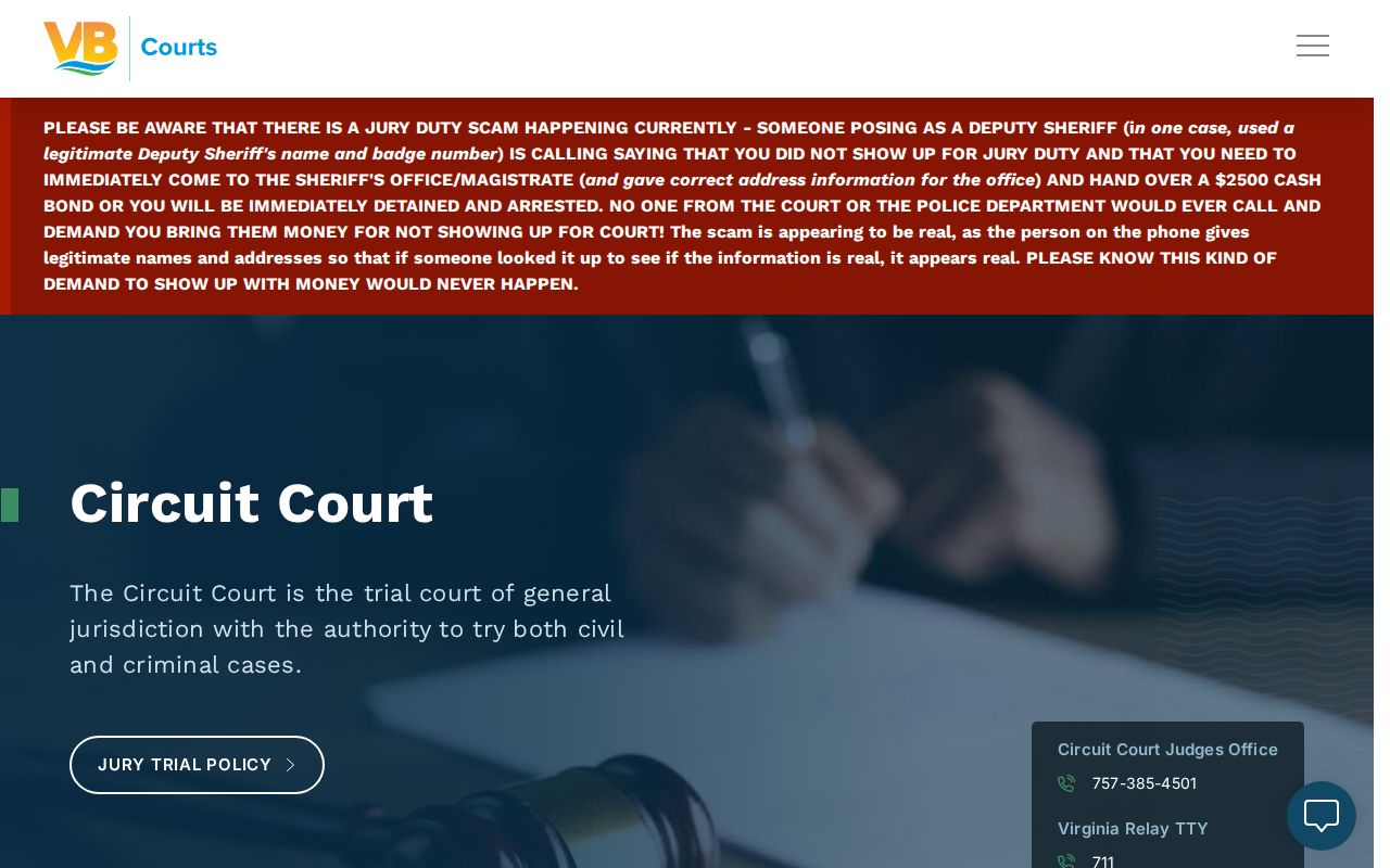 Virginia Beach City warrant records: Circuit Court local page and clerk route