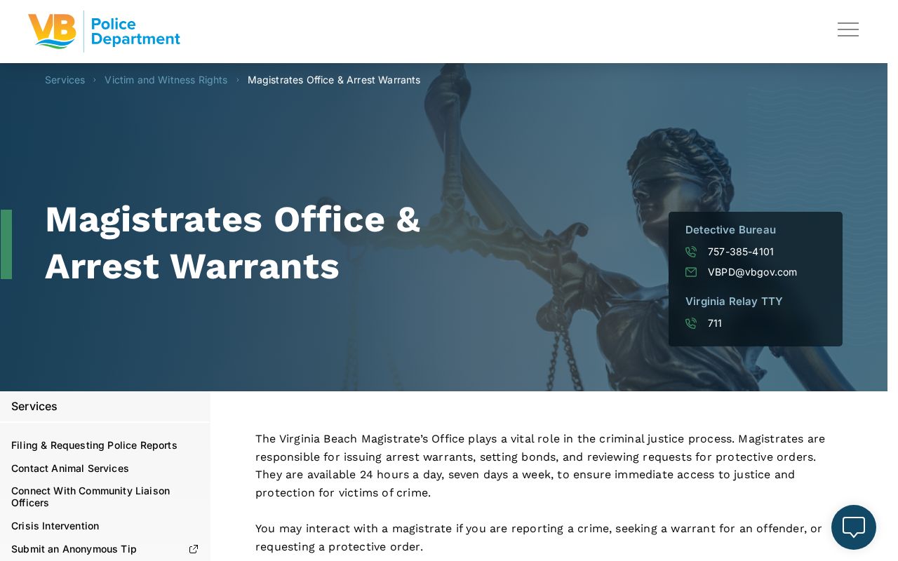 Virginia Beach City arrest warrant records: magistrate contact information