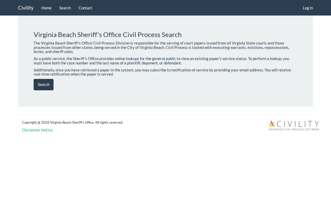 Virginia Beach City active warrants: Sheriff civil-process service page