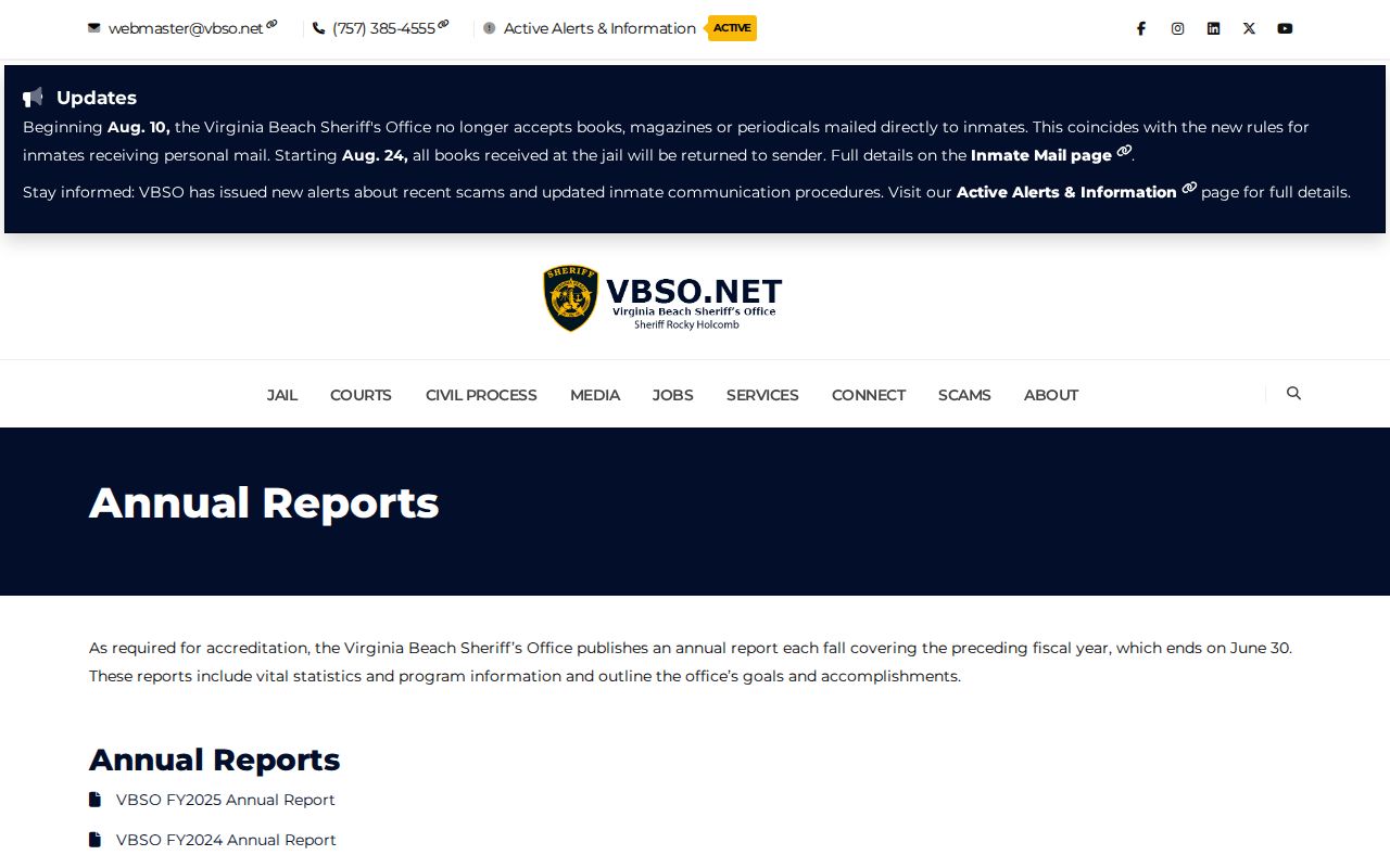 Virginia Beach City active warrants: Sheriff annual-report archive