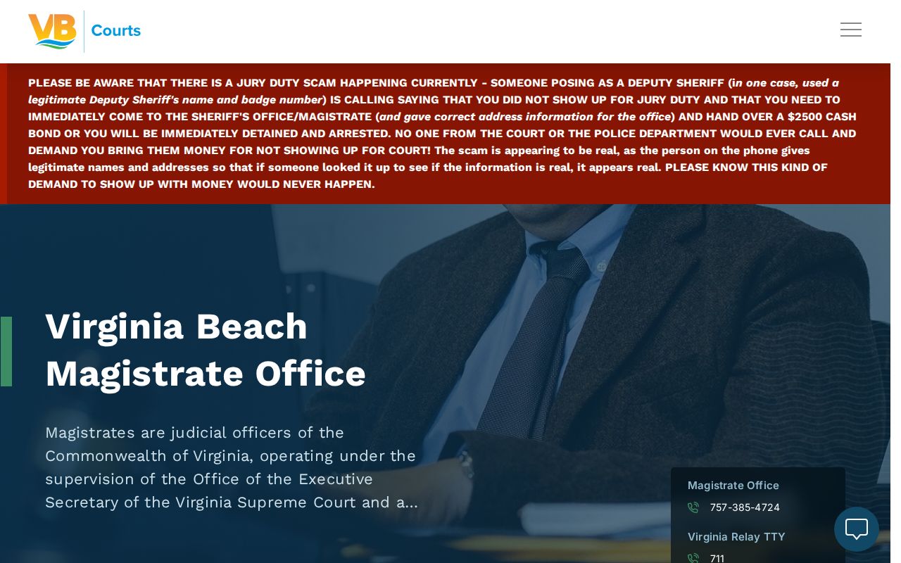 Virginia Beach City warrant records: magistrate office information
