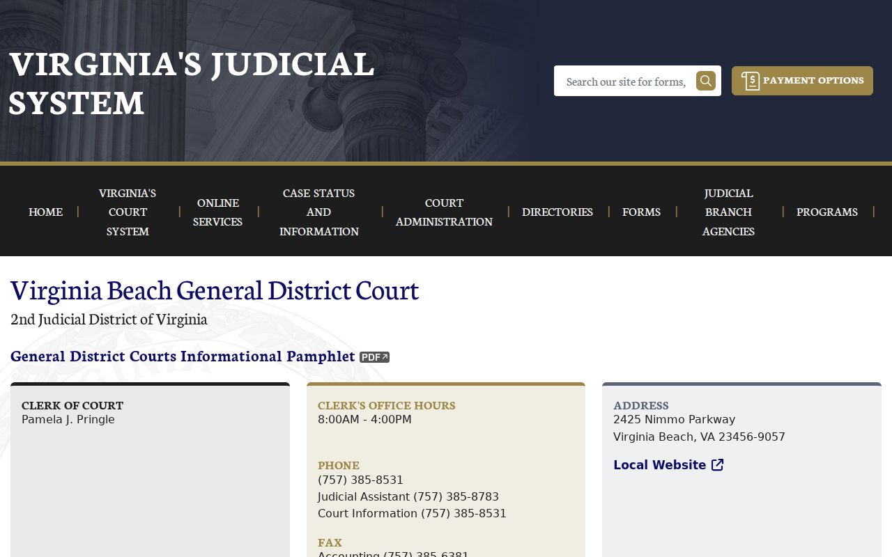Virginia Beach City warrant records: state-maintained General District Court contacts and schedule